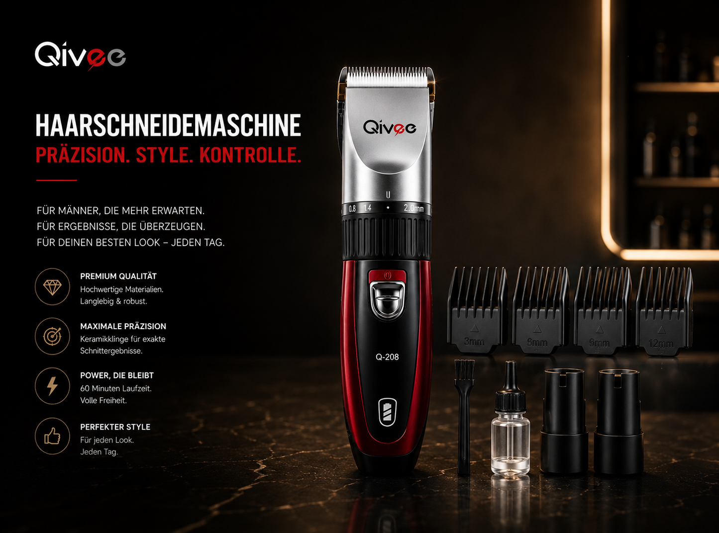 Haarschneider Haarschneidemaschine Profi Trimmer Rasierer Bart Clipper Akku Qivee