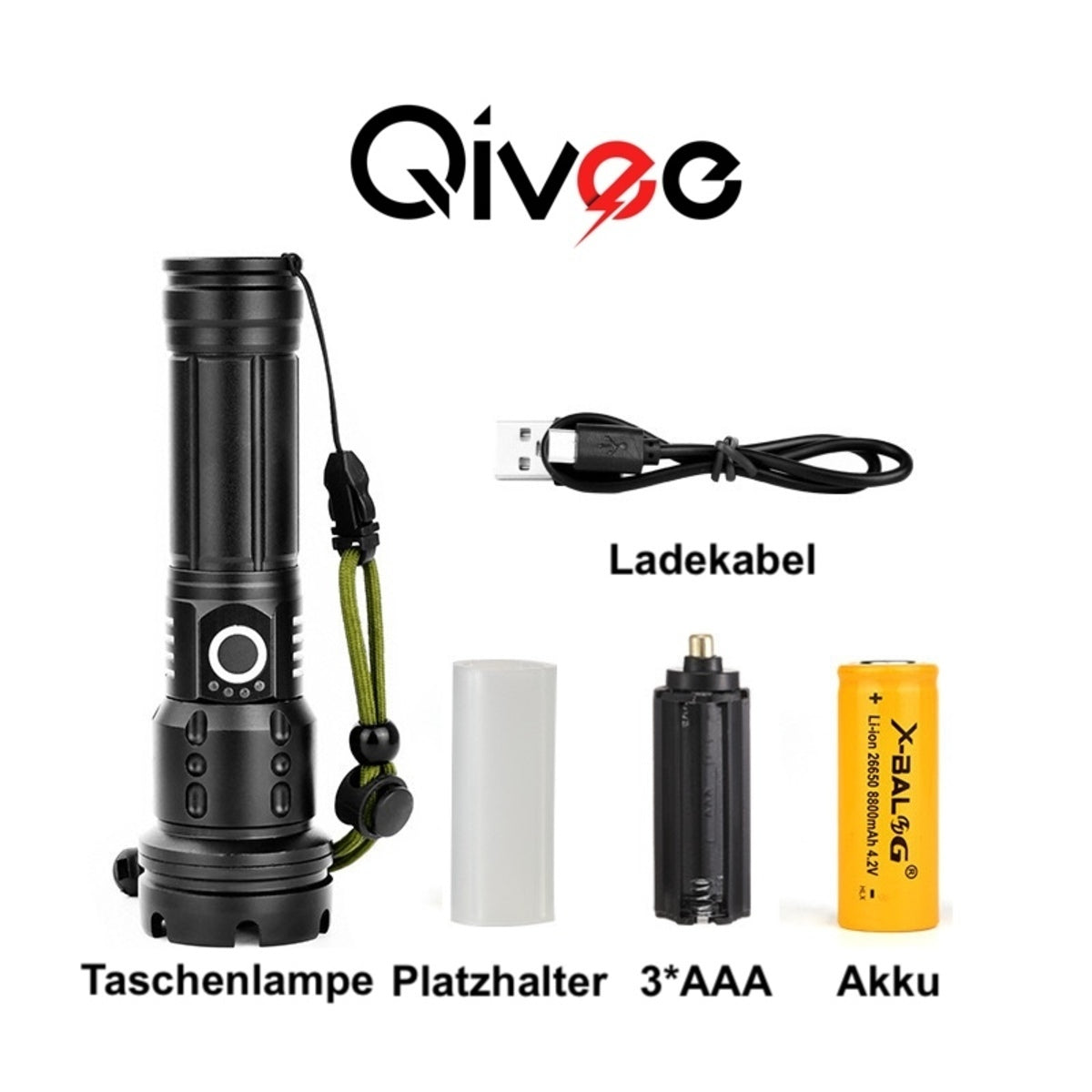 LED Taschenlampe Polizei Swat Cree Zoom 500 Meter Leuchtweite 1x PowerAkku USB