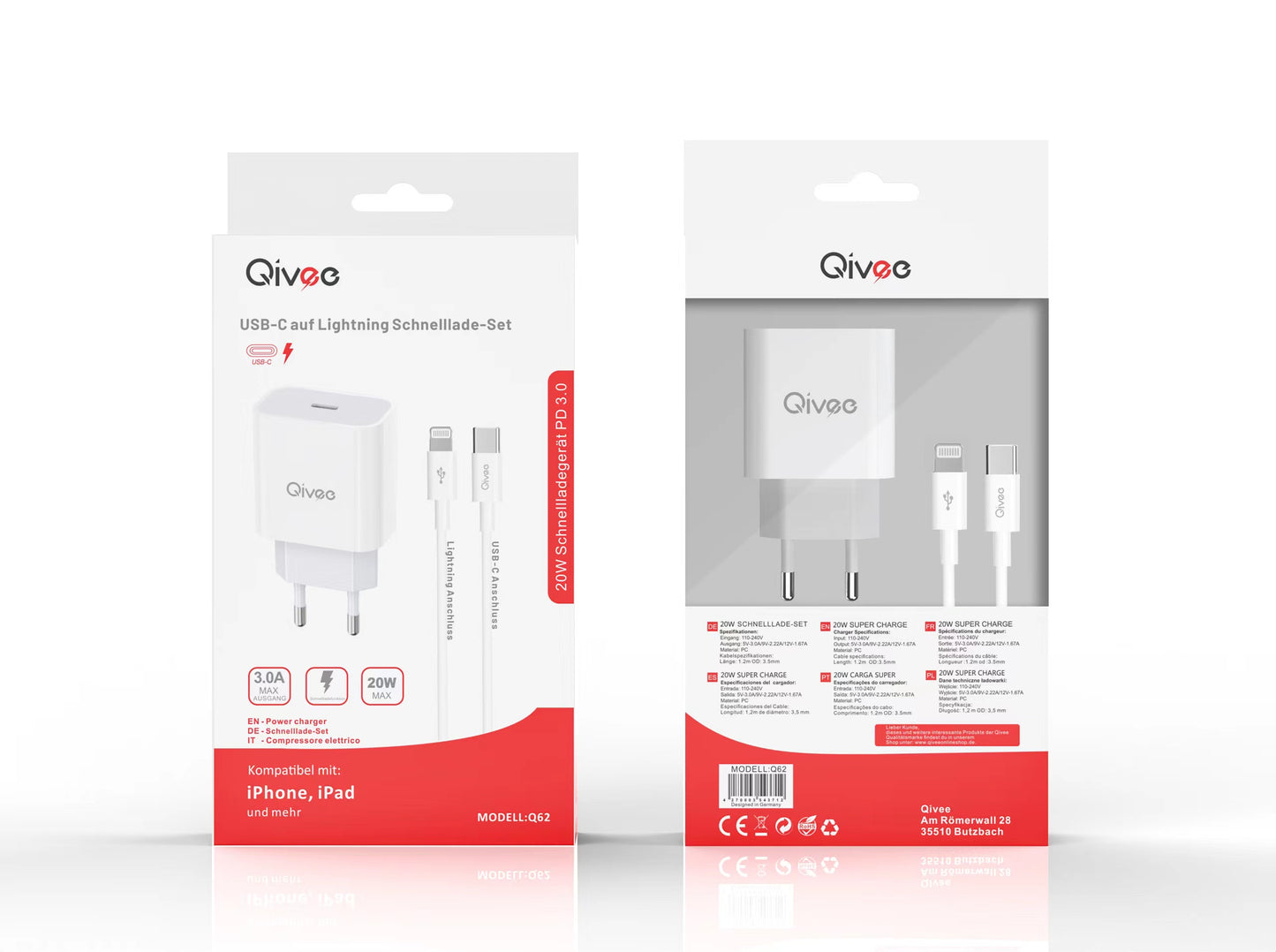 Ladekabel Schnell Ladegerät USB C für iPhone 11, 12, 13, 14 Pro, Max, Adapter