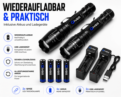 2x LED Taschenlampe Lampe 1km Leuchtweite Militär Taktische USB Wiederaufladbar