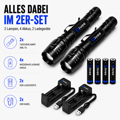 2x LED Taschenlampe Lampe 1km Leuchtweite Militär Taktische USB Wiederaufladbar