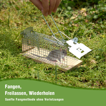 Mausefalle Lebend Drahtkasten Mäuse Tier Nager Falle Wiederverwendbar Echtholz
