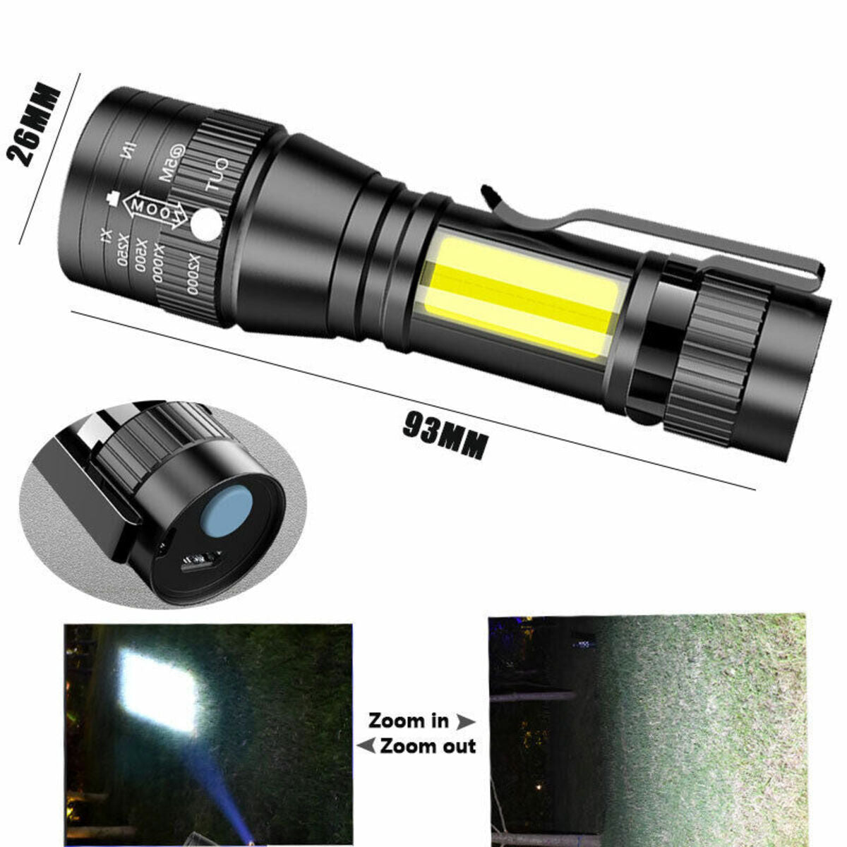 2x Mini Taschenlampe Polizei Swat Wiederaufladbare starke Leuchtkraft Akku Lampe