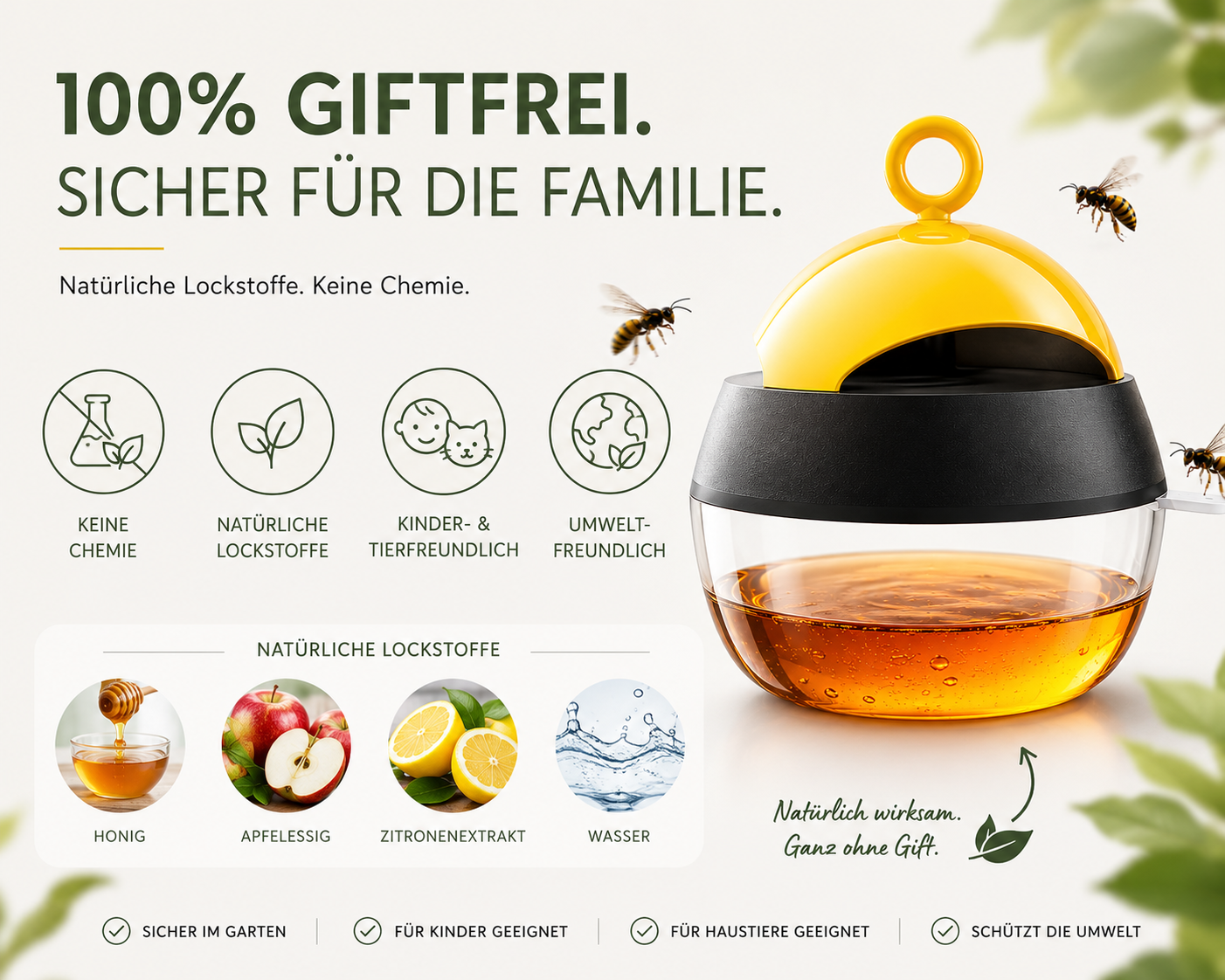 2x Wespenfalle Insektenfalle Fliegenfalle Tisch Haus Garten Wespenabwehr Qivee®