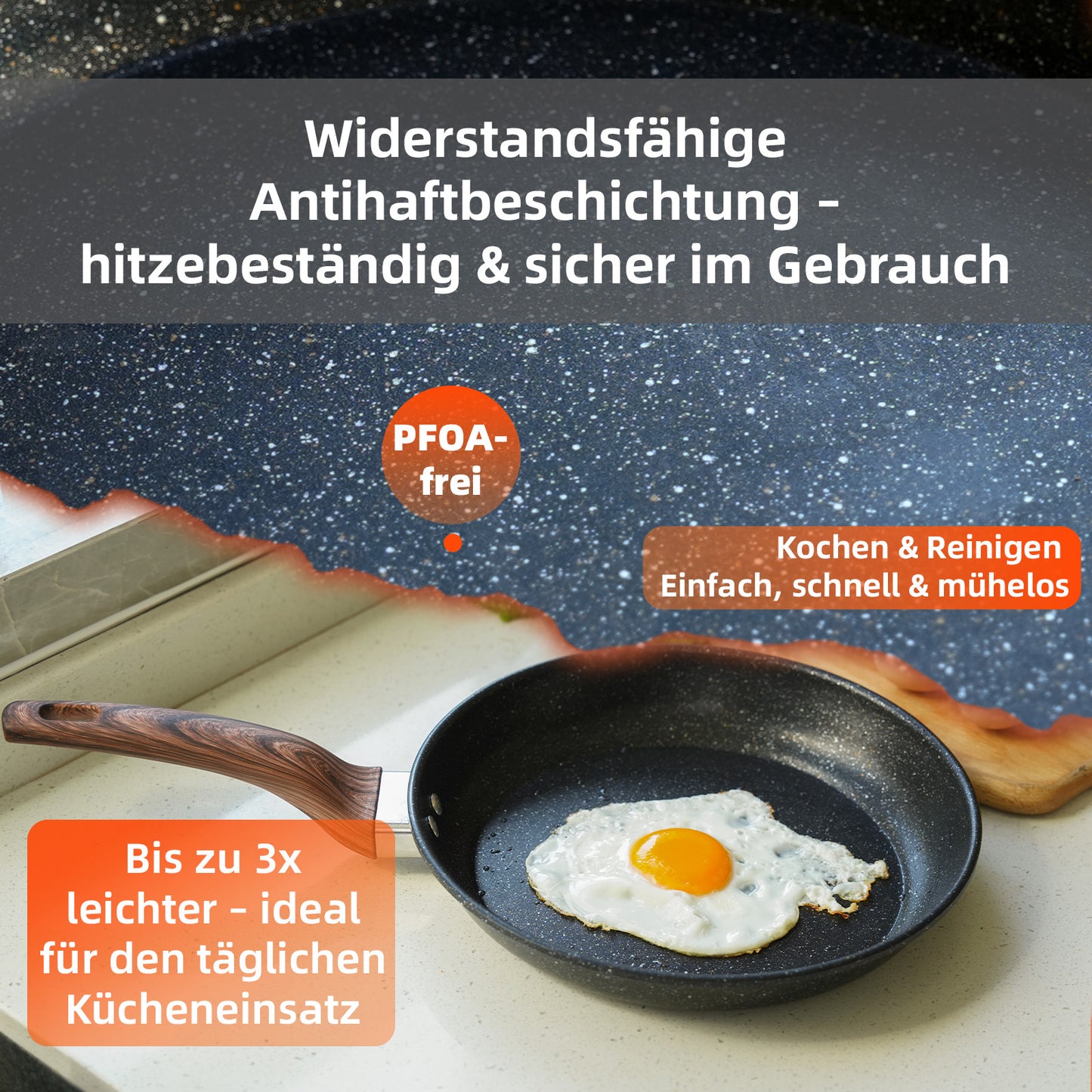 3er Bratpfannen Set Pfannenset 22/26/30 cm alle Herdarten Gusseisen Antihaft
