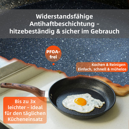 3er Bratpfannen Set Pfannenset 22/26/30 cm alle Herdarten Gusseisen Antihaft