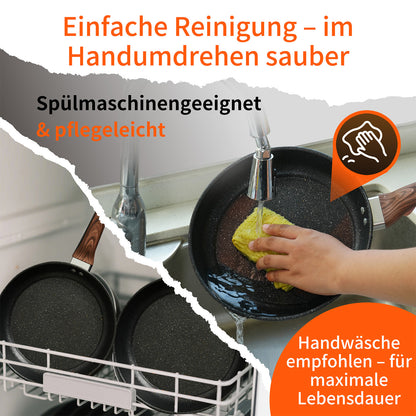 3er Bratpfannen Set Pfannenset 22/26/30 cm alle Herdarten Gusseisen Antihaft