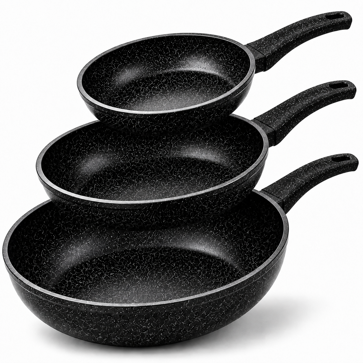 3er Pfannen-Set Bratpfannen-Set Induktion Antihaft 20/24/28 cm Granit Qivee®