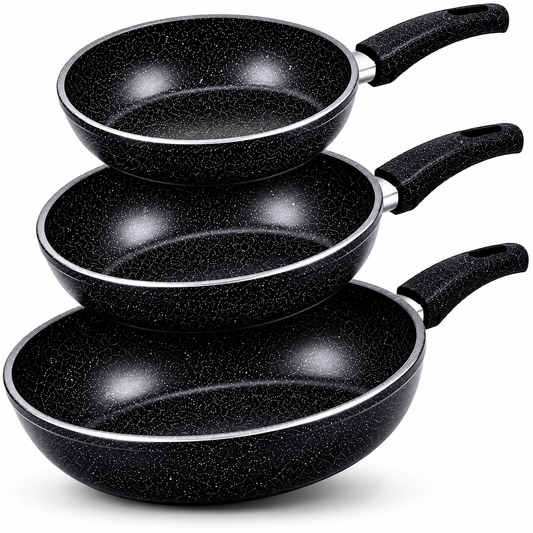 3er Pfannen-Set Bratpfannen-Set Induktion Antihaft 20/24/28 cm Granit Qivee®