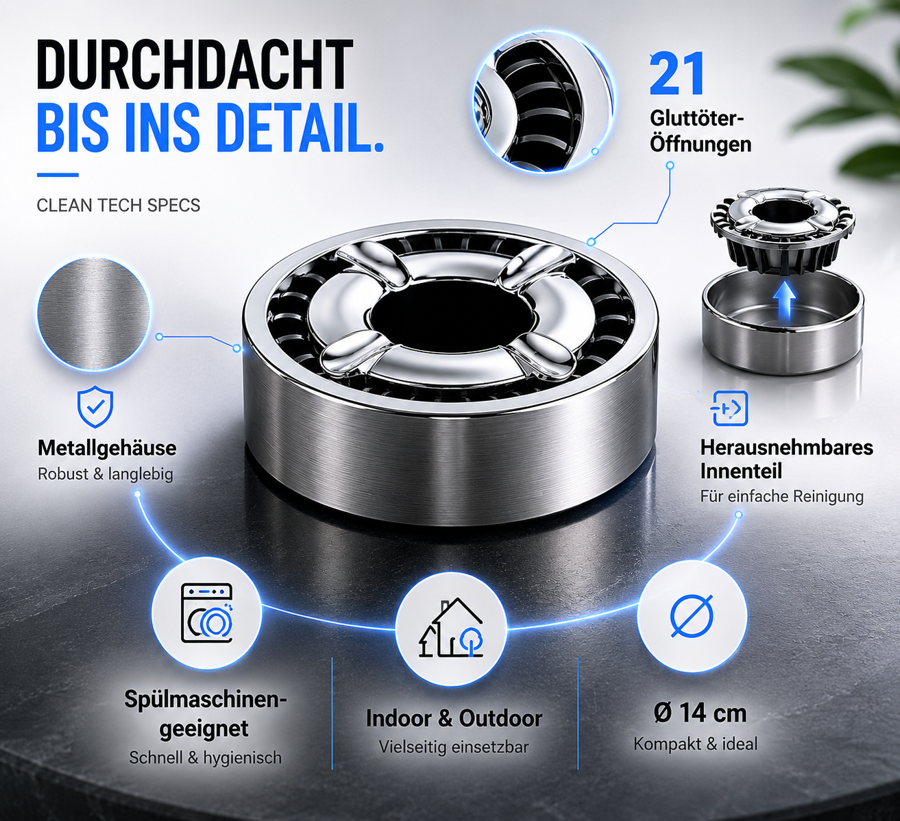 3x Aschenbecher Gluttöter Wind Balkon Bistro Rund Glut Killer Ascher Löscher Set