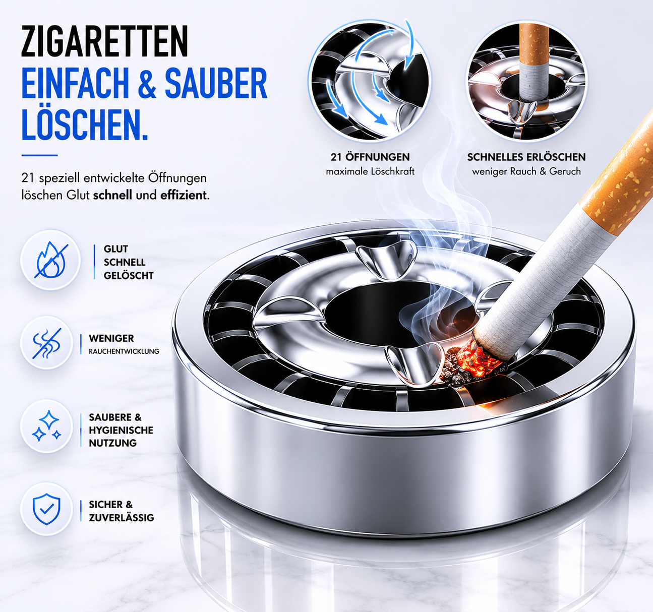 3x Aschenbecher Gluttöter Wind Balkon Bistro Rund Glut Killer Ascher Löscher Set