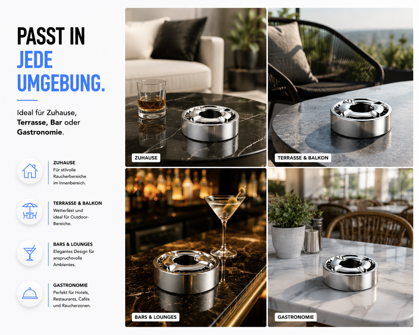 3x Aschenbecher Gluttöter Wind Balkon Bistro Rund Glut Killer Ascher Löscher Set