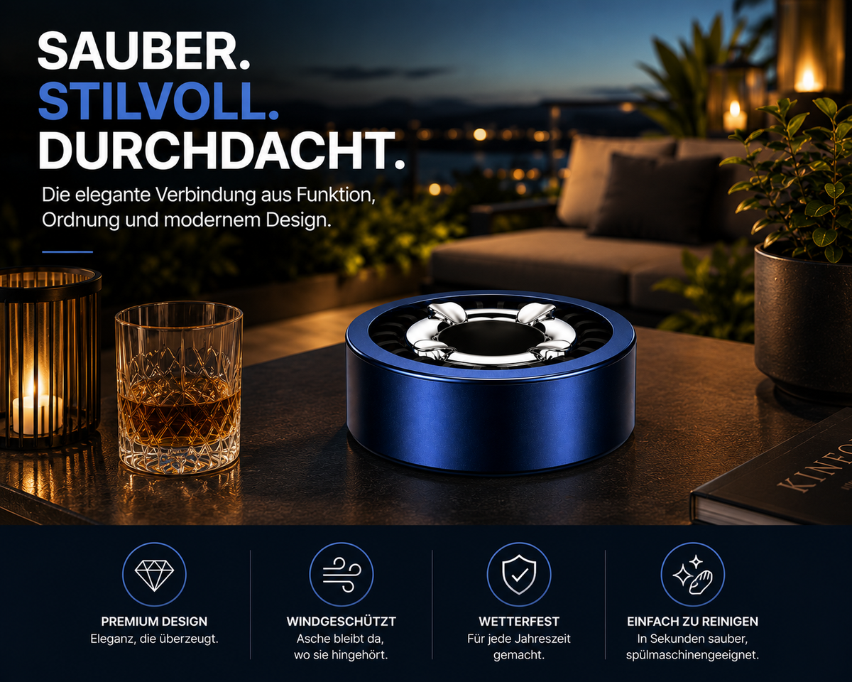 3x Aschenbecher Gluttöter Wind Balkon Bistro Rund Glut Killer Ascher Löscher Set