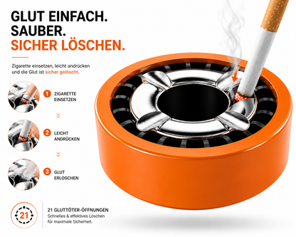 3x Aschenbecher Gluttöter Wind Balkon Bistro Rund Glut Killer Ascher Löscher Set