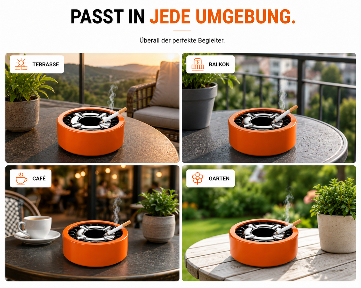 3x Aschenbecher Gluttöter Wind Balkon Bistro Rund Glut Killer Ascher Löscher Set