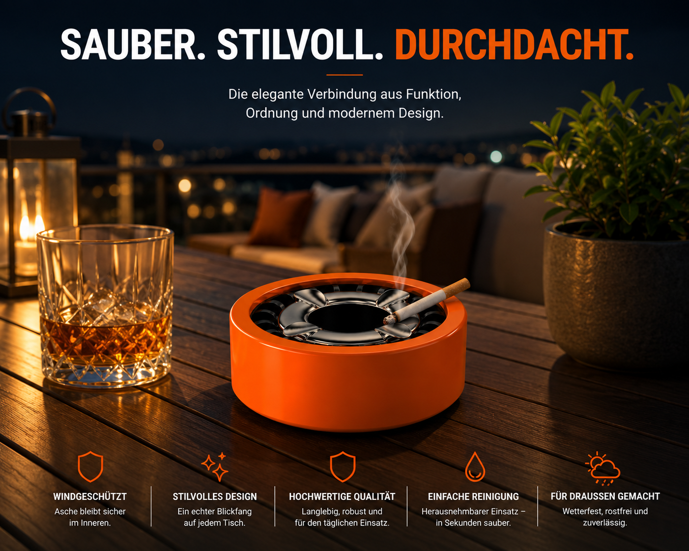 3x Aschenbecher Gluttöter Wind Balkon Bistro Rund Glut Killer Ascher Löscher Set