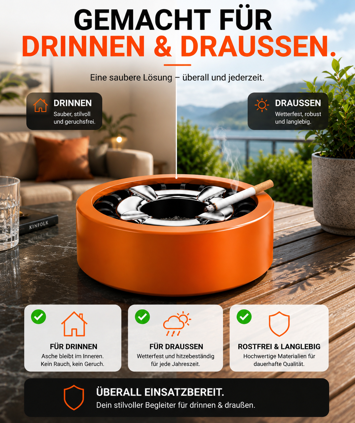 3x Aschenbecher Gluttöter Wind Balkon Bistro Rund Glut Killer Ascher Löscher Set
