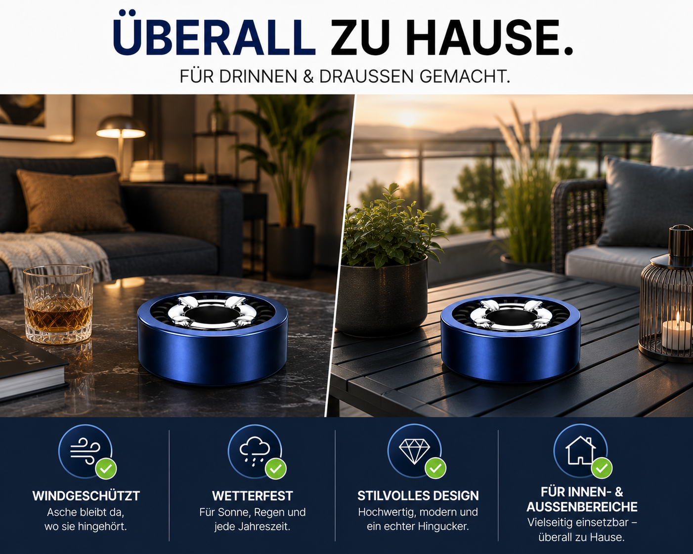 3x Aschenbecher Gluttöter Wind Balkon Bistro Rund Glut Killer Ascher Löscher Set