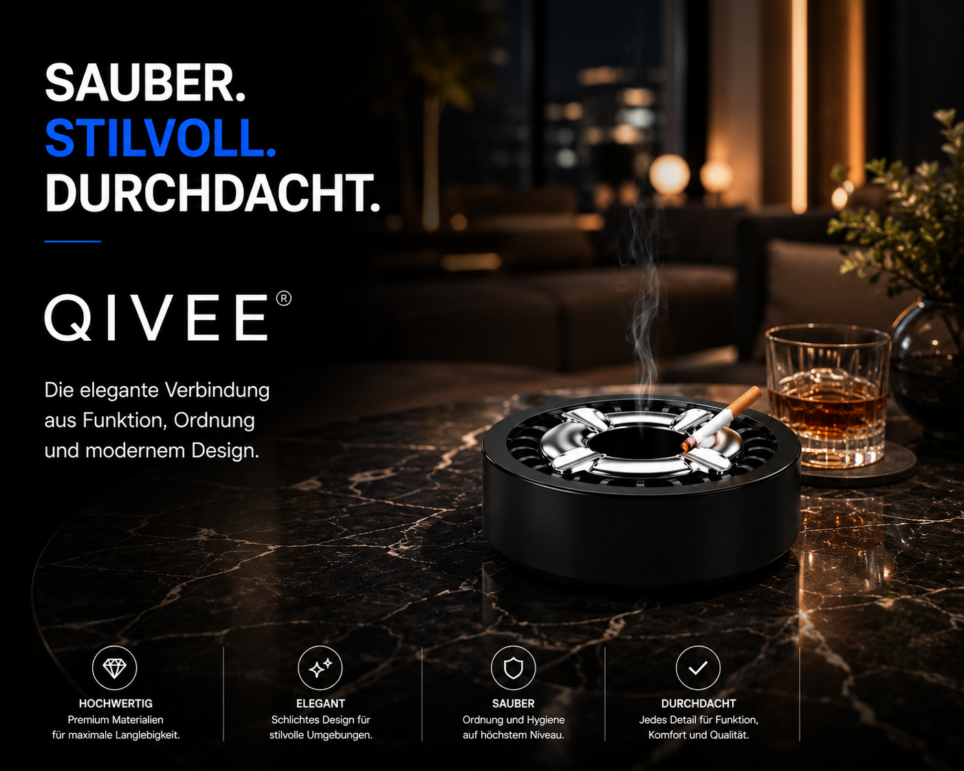Aschenbecher mit Gluttöter, Windaschenbecher für außen runder Ascher Tabak