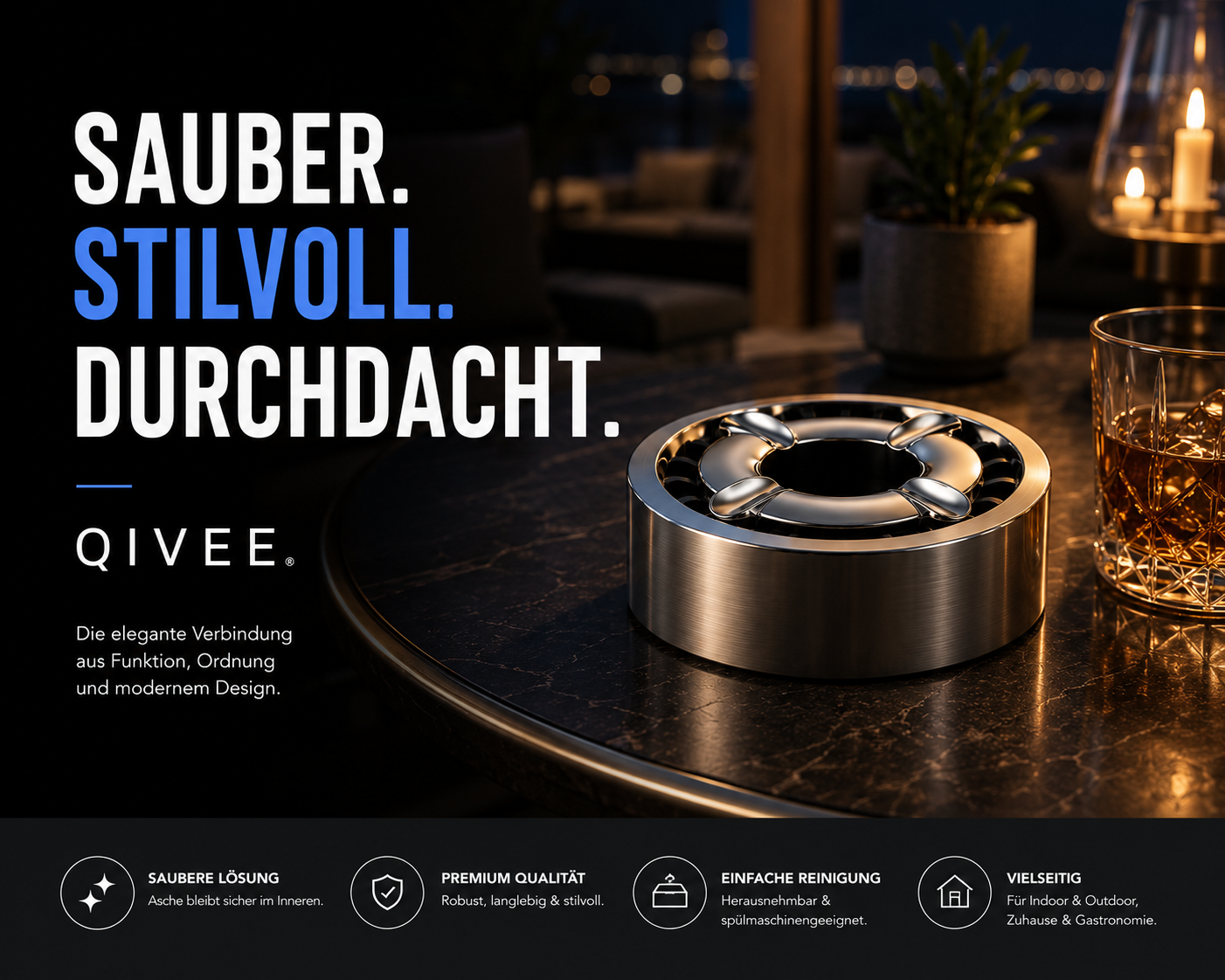 Aschenbecher mit Gluttöter, Windaschenbecher für außen runder Ascher Tabak