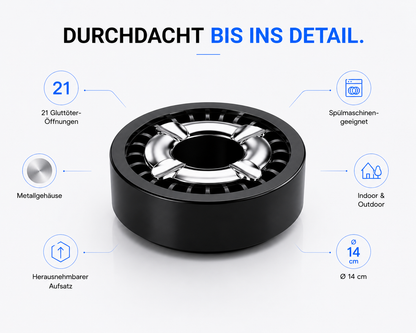 Aschenbecher mit Gluttöter, Windaschenbecher für außen runder Ascher Tabak