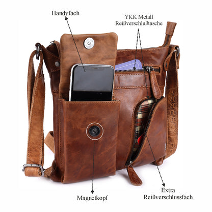Leder Umhängetasche Herren Damen Schulter-Tasche Minibag Crossbag Bull Burry