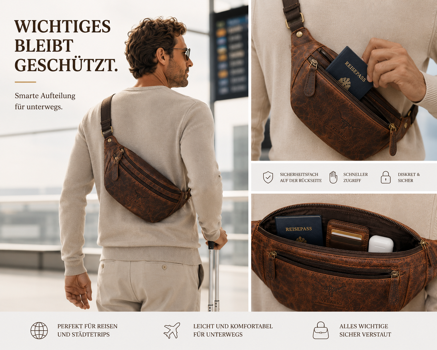 Bauchtasche Gürteltasche Hüfttasche Umhängetasche Crossbag Leder Sport Tasche