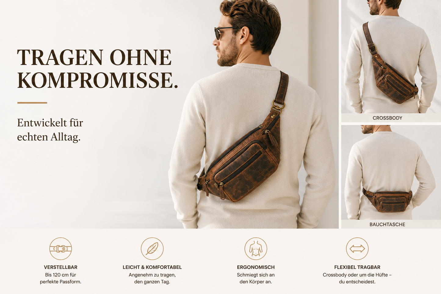 Bauchtasche Gürteltasche Hüfttasche Umhängetasche Crossbag Leder Sport Tasche