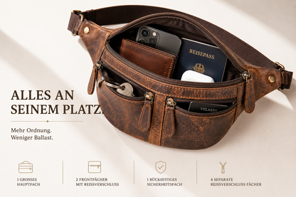Bauchtasche echt Leder Gürteltasche Hüfttasche Umhängetasche Crossbag Tasche