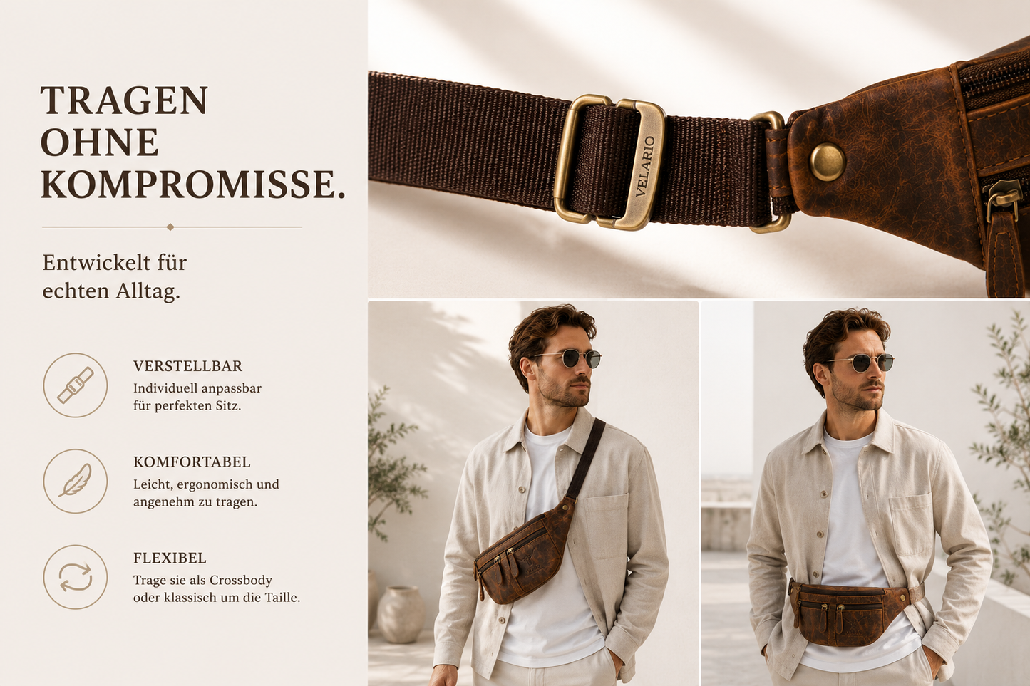 Bauchtasche echt Leder Gürteltasche Hüfttasche Umhängetasche Crossbag Tasche