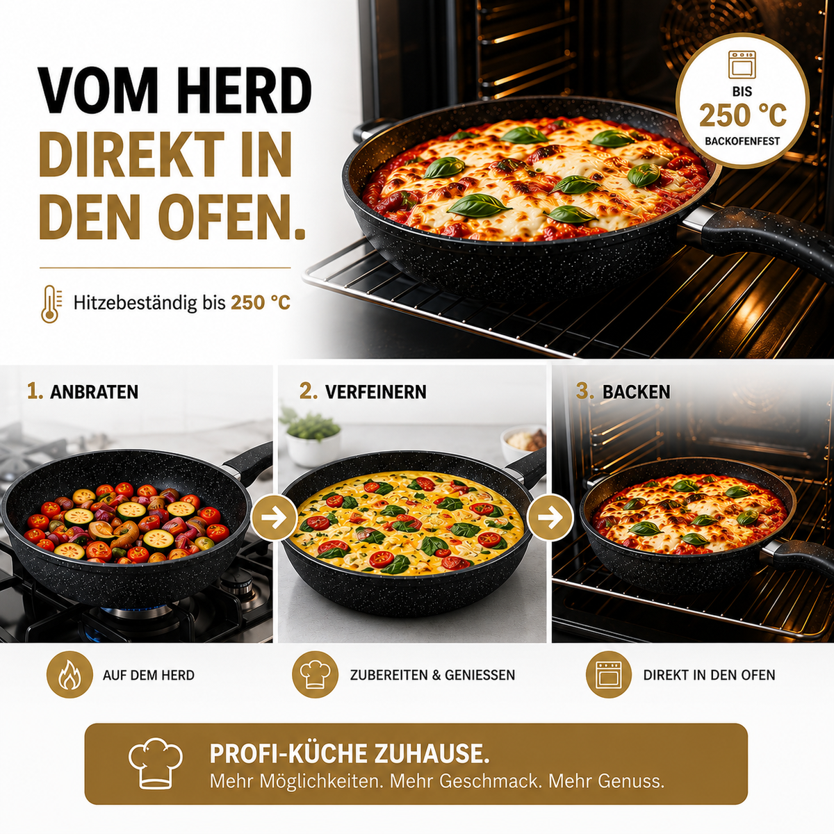 Bratpfannen-Set 3-teilig, Pfannenset 20/24/28 cm – Induktion & alle Herdarten, mit Soft-Touch-Griff & antihaftbeschichtet