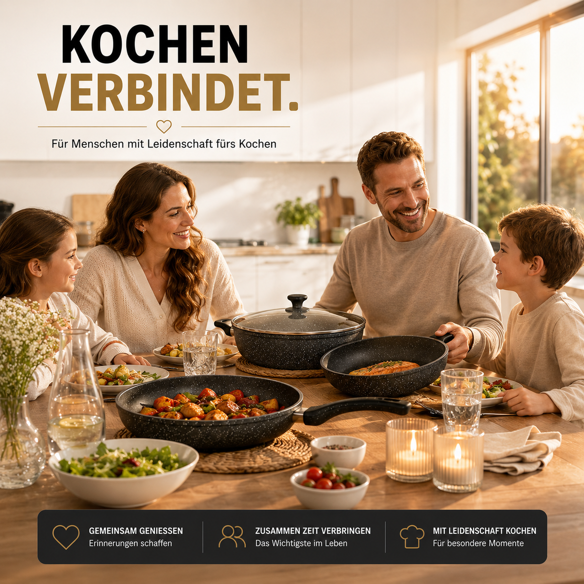 Bratpfannen-Set 3-teilig, Pfannenset 20/24/28 cm – Induktion & alle Herdarten, mit Soft-Touch-Griff & antihaftbeschichtet