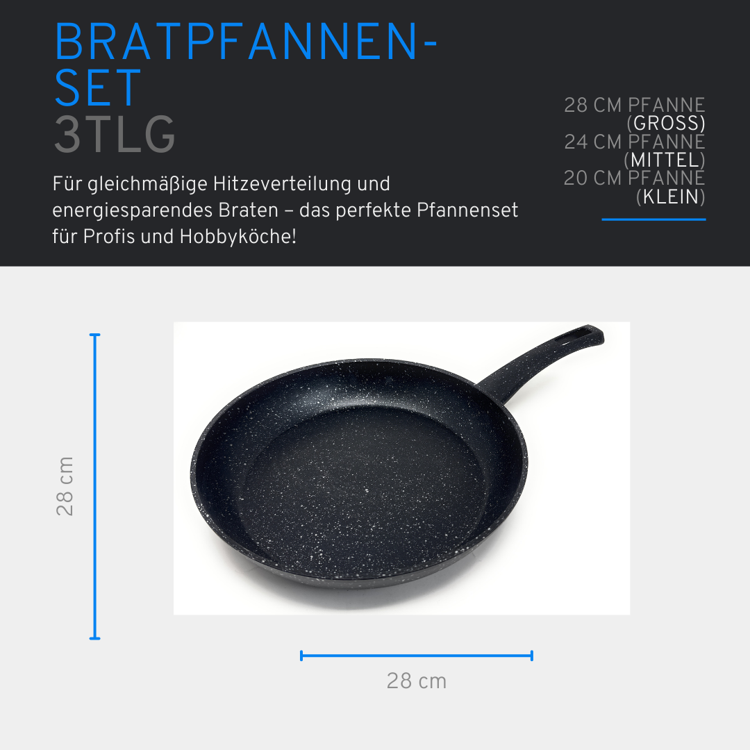 Bratpfannen Pfannenset 3er Set 22/26/30 cm alle Herdarten Induktion Gusseisen