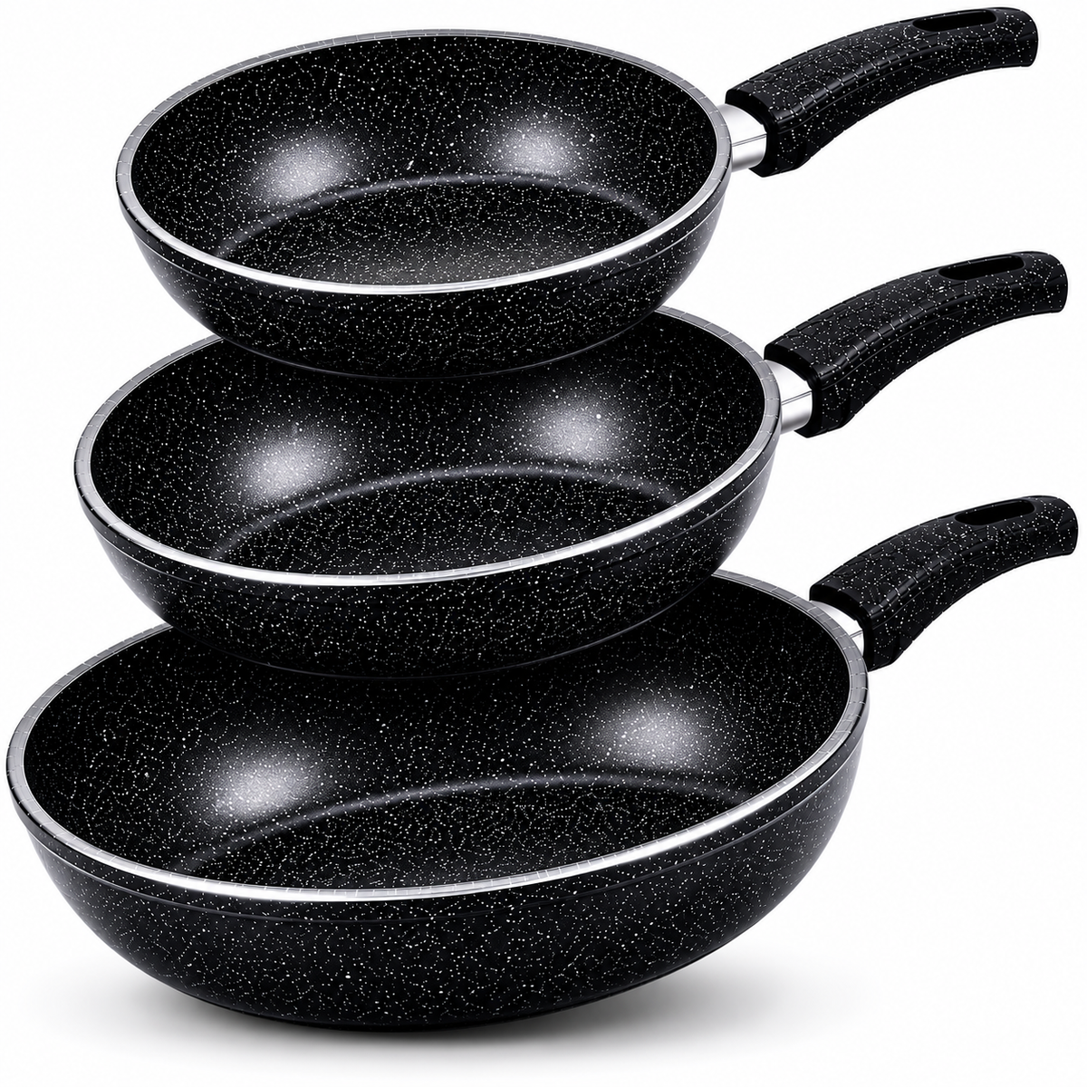 Bratpfannen-Set 3-teilig, Pfannenset 20/24/28 cm – Induktion & alle Herdarten, mit Soft-Touch-Griff & antihaftbeschichtet