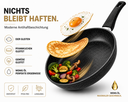 Bratpfannen-Set 3-teilig, Pfannenset 20/24/28 cm – Induktion & alle Herdarten, mit Soft-Touch-Griff & antihaftbeschichtet