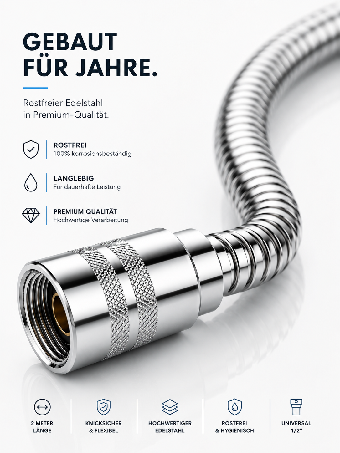 Brauseschlauch Duschschlauch Wanne Dusche Schlauch Bidet 2m 1/2" Edelstahl Qivee
