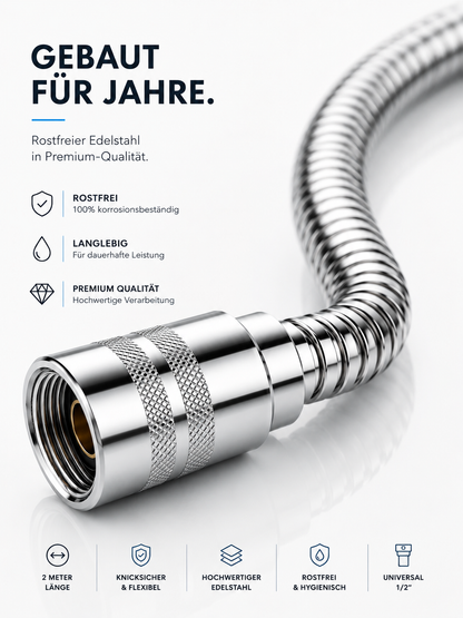 Brauseschlauch Duschschlauch Wanne Dusche Schlauch Bidet 2m 1/2" Edelstahl Qivee