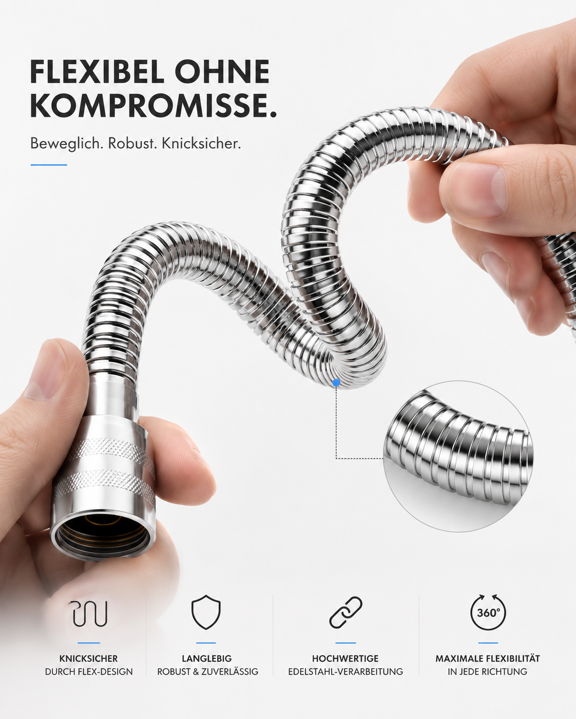 Brauseschlauch Duschschlauch Wanne Dusche Schlauch Bidet 2m 1/2" Edelstahl Qivee