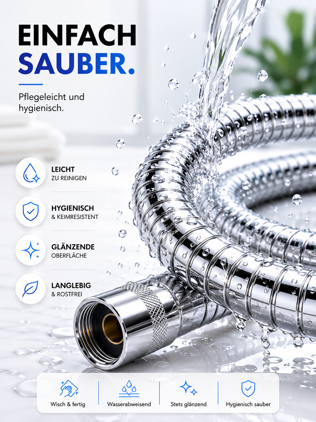 Brauseschlauch Duschschlauch Wanne Dusche Schlauch Bidet 2m 1/2" Edelstahl Qivee