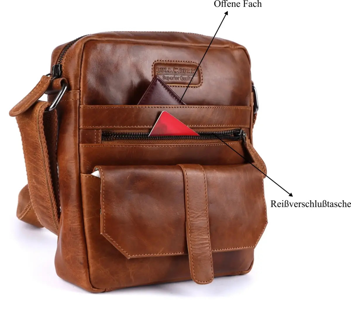 Echt Leder Umhängetasche Tasche Minibag Herren Damen Crossbag Bull & Burry