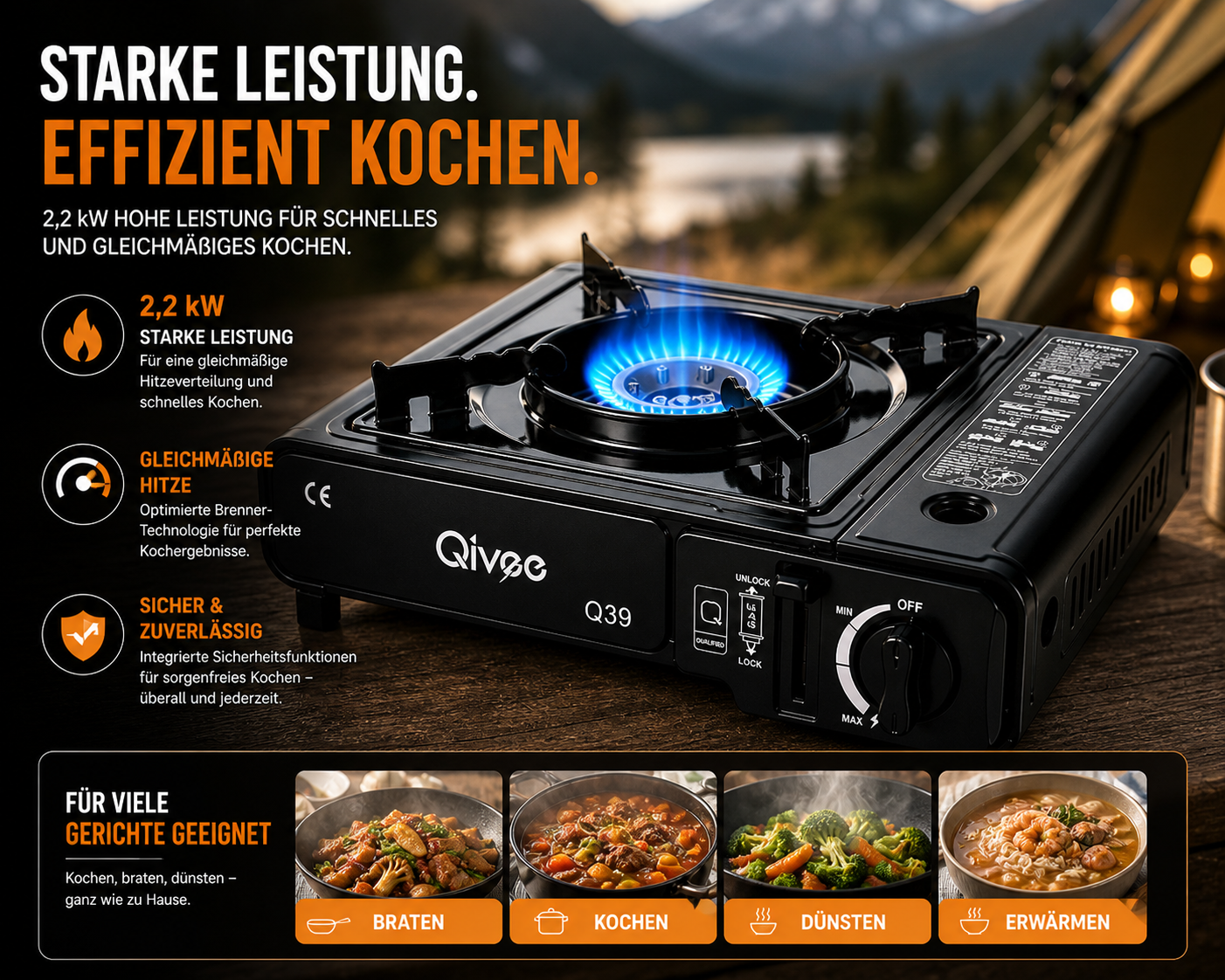Campingkocher Gaskocher Camping mit 4x 227g Gaskartuschen Herd Tischgrill Gas