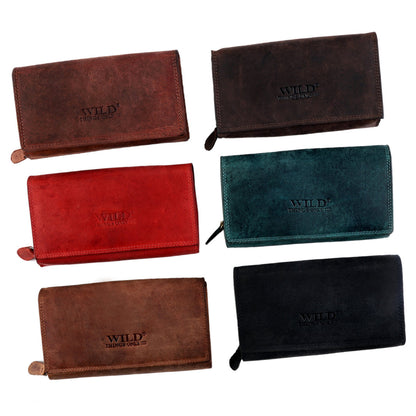 Echt Leder Geldbörse Damen Geldbeutel Luxus Büffelleder Portemonnaie Brieftasche