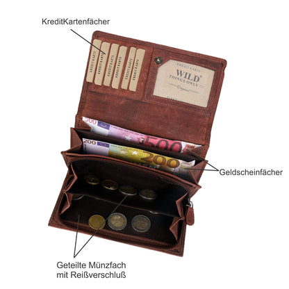 Echt Leder Geldbörse Damen Geldbeutel Luxus Büffelleder Portemonnaie Brieftasche