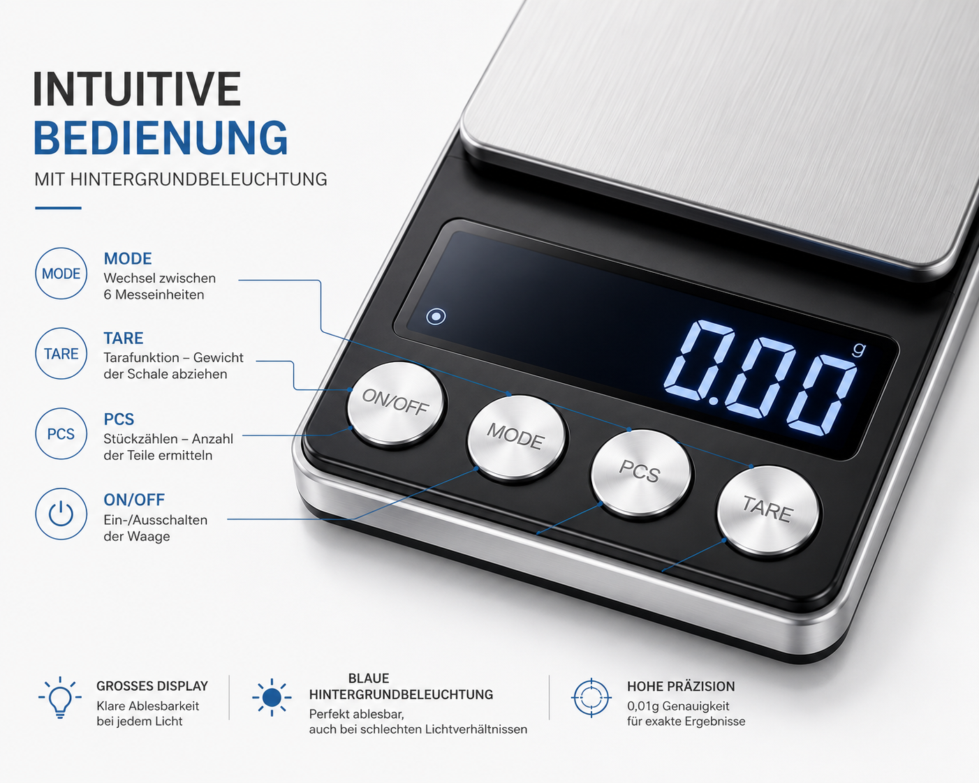 Digitale Feinwaage Taschenwaage 500 g 0,01 Waage Goldwaage Briefwaage Präzision