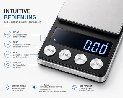 Digitale Feinwaage Taschenwaage 500 g 0,01 Waage Goldwaage Briefwaage Präzision