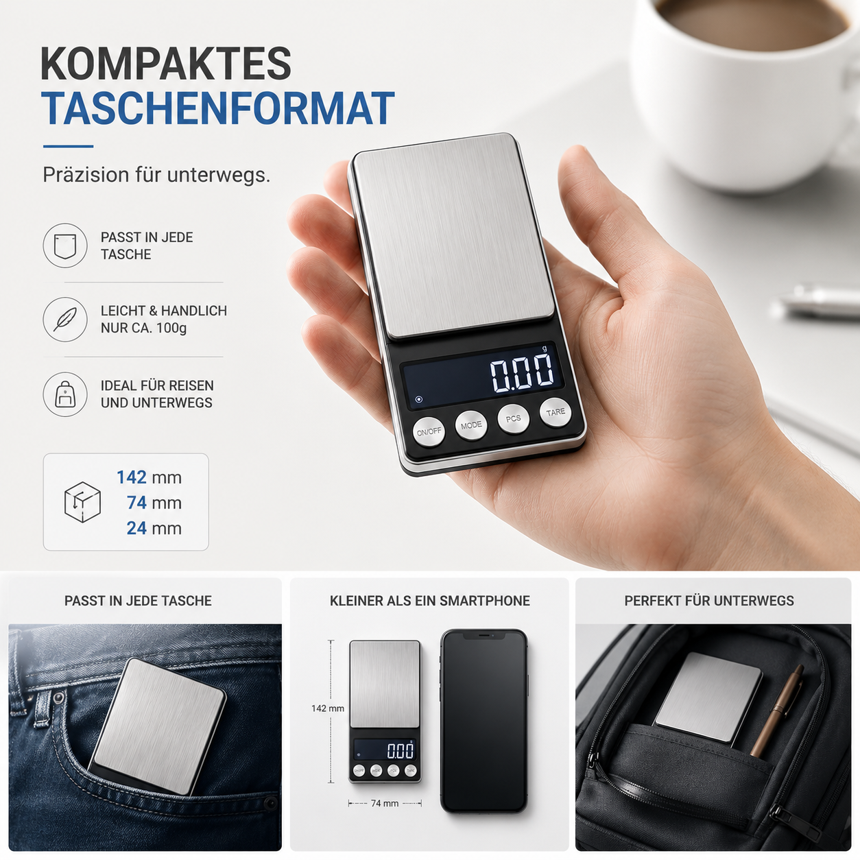 Digitale Feinwaage Taschenwaage 500 g 0,01 Waage Goldwaage Briefwaage Präzision