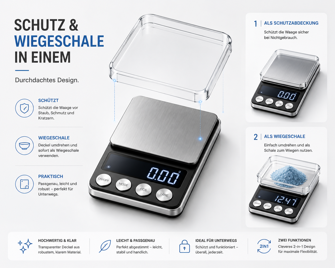Digitale Feinwaage Taschenwaage 500 g 0,01 Waage Goldwaage Briefwaage Präzision