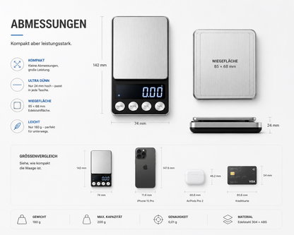 Digitale Feinwaage Taschenwaage 500 g 0,01 Waage Goldwaage Briefwaage Präzision