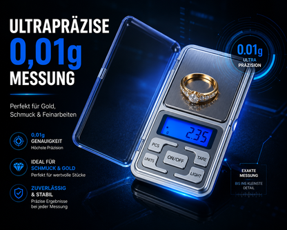 Digitale Feinwaage Taschenwaage bis 500 g 0,01 Waage Goldwaage Briefwaage Präzisionswaage
