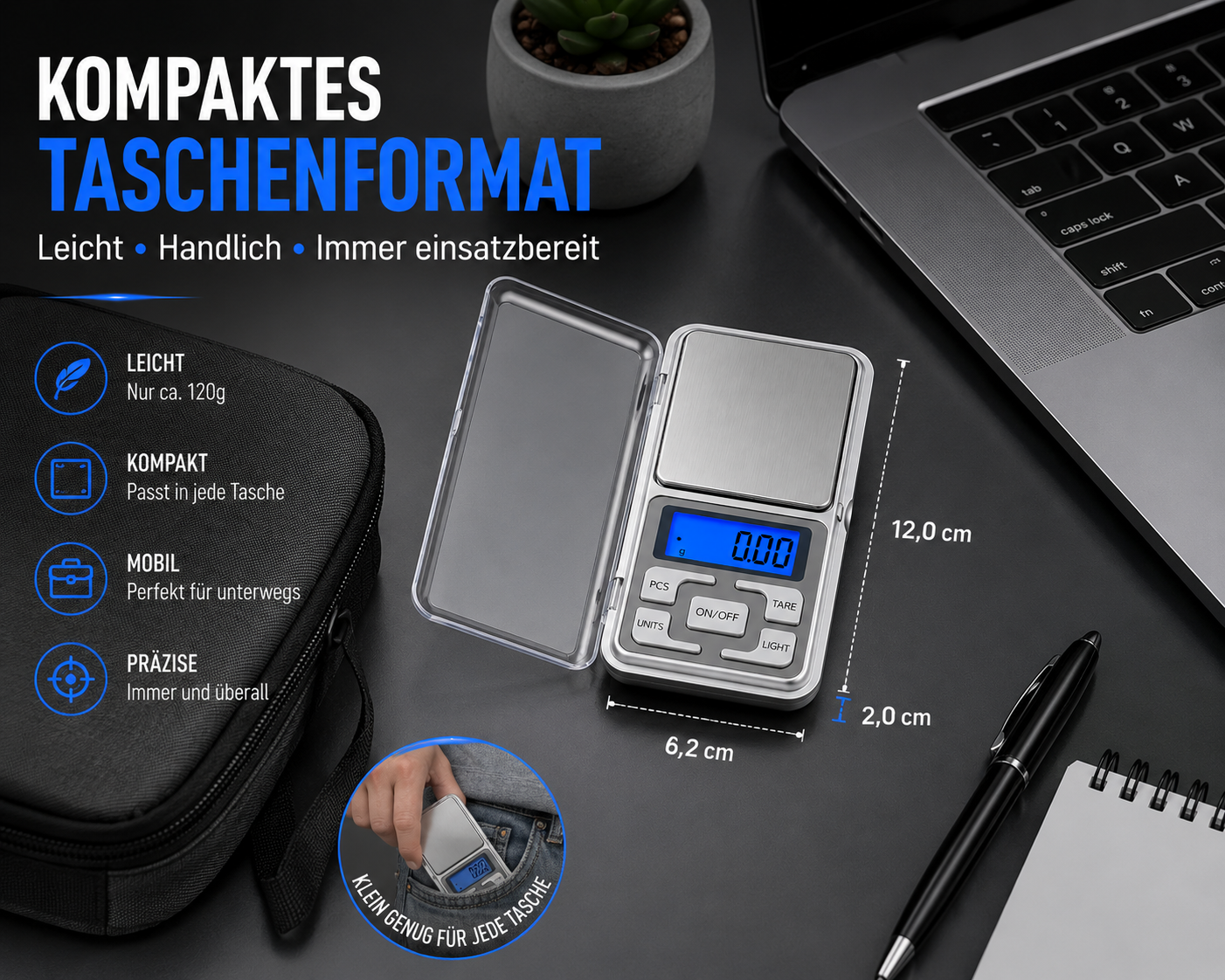Digitale Feinwaage Taschenwaage bis 500 g 0,01 Waage Goldwaage Briefwaage Präzisionswaage